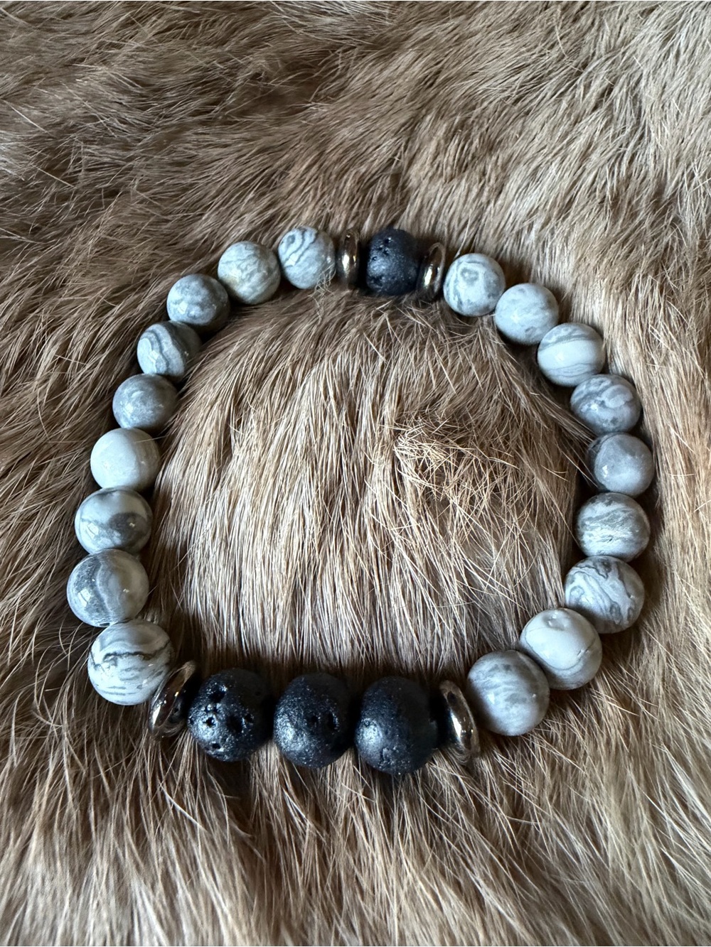 Map Jasper and Lava Rock Stretch Bracelet